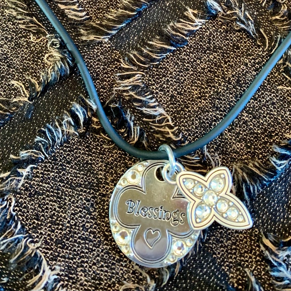 Brighton Two Way Blessings & Cross Pendants on a Black Round Rubber Chain